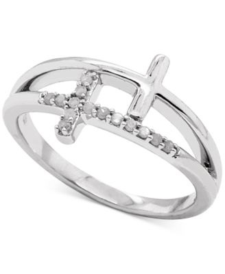 Macy's - Diamond Double East-West Cross Ring (1/10 ct. t.w.) in Sterling Silver