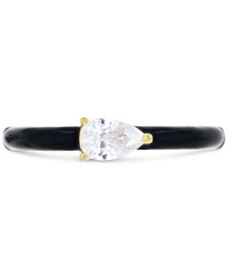 Macy's - Cubic Zirconia & Black Enamel Ring in 14k Gold-Plated Sterling Silver