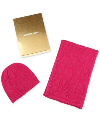 Michael Kors - Women's Debossed Knit Metallic Beanie & Scarf Set