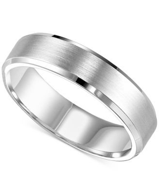 Macy's - Men's Comfort Fit Brushed Finish Bevel Flat Edge Wedding Band in Platinum