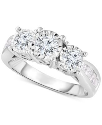 Macy's - Diamond Triple Stone Channel-Set Engagement Ring (1-1/2 ct. t.w.) in 14k White Gold