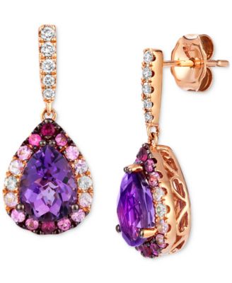 Le Vian - Multi-Gemstone (2-1/2 ct. t.w.) & Nude Diamond (1/8 ct. t.w.) Pear Halo Drop Earrings in 14k Rose Gold