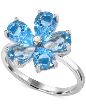 Macy's - Swiss Blue Topaz (4 ct. t.w.) & Diamond Accent Flower Ring in Sterling Silver