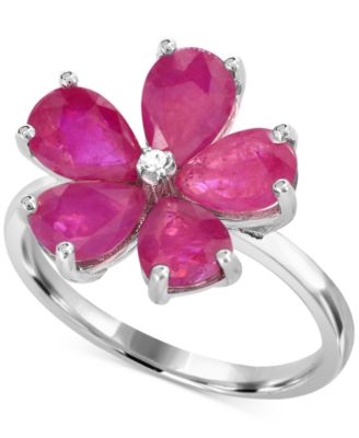 Macy's - Lab-Grown Ruby (3-3/4 ct. t.w.) & Diamond Accent Flower Ring in Sterling Silver