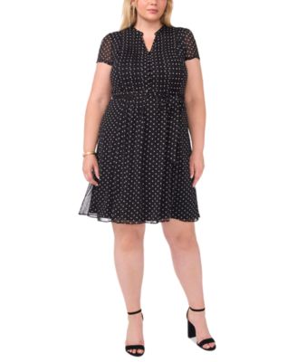 MSK - Plus Size Printed Split-Neck Cap-Sleeve Dress