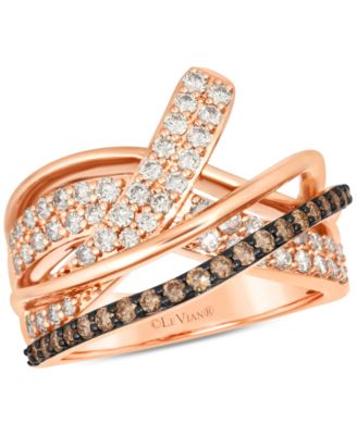 Le Vian - Chocolate Diamond & Nude Diamond Multirow Crossover Statement Ring in 14k Rose Gold