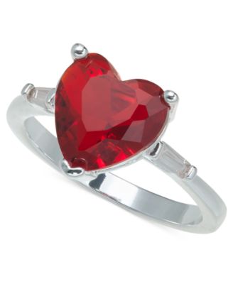 Charter Club - Silver-Tone Red Stone Heart Solitaire Ring