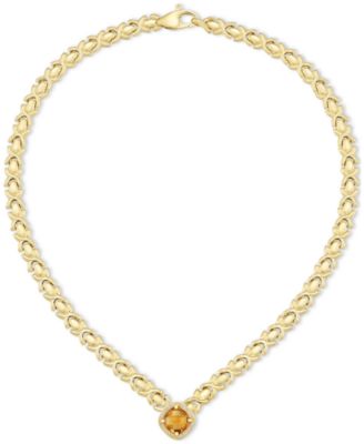 Macy's - Citrine (3-3/8 ct. t.w.) & White Topaz (1/3 ct. t.w.) XOXO Link 18" Collar Necklace in 14k Gold-Plated Sterling Silver