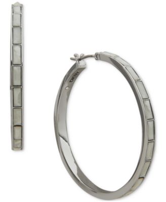 DKNY - Gold-Tone Glass Stone Baguette Medium Hoop Earrings, 1.47"
