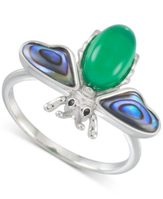 Macy's - Abalone, Green Agate, & Marcasite Bee Ring in Sterling Silver