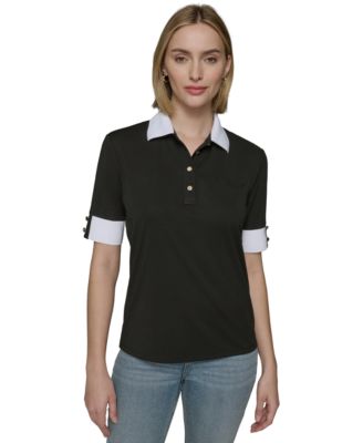 KARL LAGERFELD PARIS - Women's Jersey Contrast-Cuff Polo Top