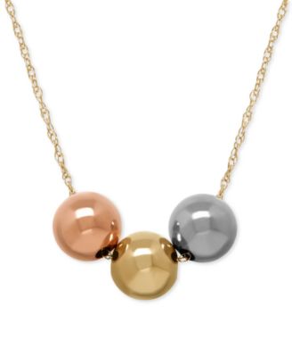 Italian Gold - Three-Bead Tri-Tone Necklace in 10k Gold