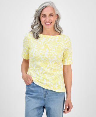 Style & Co - Petite Paisley Bloom Elbow-Sleeve Knit Top