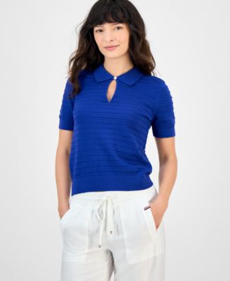 Tommy Hilfiger - Women's Cotton Scalloped-Stripe Keyhole Polo