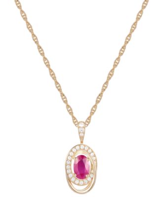 Macy's - Ruby (5/8 ct. t.w.) & Diamond (1/8 ct. t.w.) Oval Swirl 18" Pendant Necklace in 14k Gold (Also in Emerald & Sapphire)