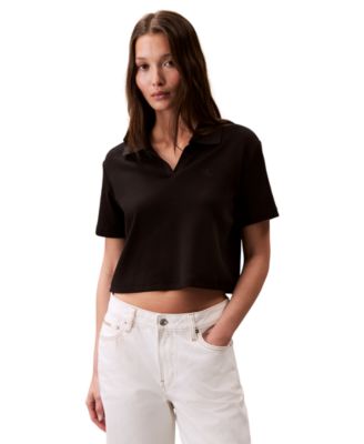 Calvin Klein Jeans - Women's Ribbed Monogram-Logo Polo Top