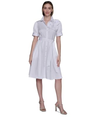 KARL LAGERFELD PARIS - Women's Floral-Appliqu&eacute; Cotton Shirtdress