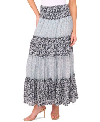 CeCe - Women's Tiered Smock Waist Maxi Skirt