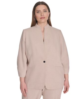 Calvin Klein - Plus Size Novelty 3/4-Sleeve One-Button Jacket