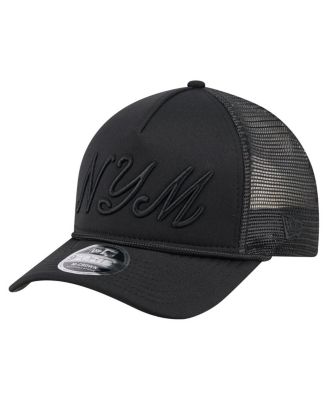 New Era - Men's  Black New York Mets City Initial 9FORTY A-Frame M-Crown Adjustable Trucker Hat