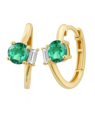 Macy's - Lab-Grown Emerald (3/4 ct. t.w.) & White Sapphire (1/6 ct. t.w.) Earring in 14K Gold Over Sterling Silver (also in Ruby & Sapphire)