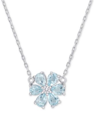 Macy's - Blue Topaz (1-1/5 ct. t.w.) & White Topaz Accent Flower 18" Pendant Necklace in Sterling Silver
