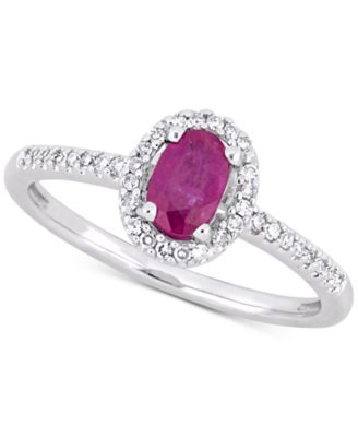 Macy's - Ruby (5/8 ct. t.w.) & Diamond (1/8 ct. t.w.) Oval Halo Ring in 10k White Gold