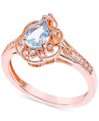 Macy's - Aquamarine (1/2 ct. t.w.) & Diamond (1/10 ct. t.w.) Ring in 14k Rose Gold