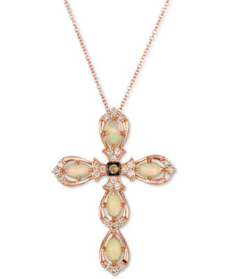 Le Vian - Neopolitan Opal (5/8 ct. t.w.) & Diamond (1/4 ct. t.w.) Cross 18" Pendant Necklace in 14k Rose Gold