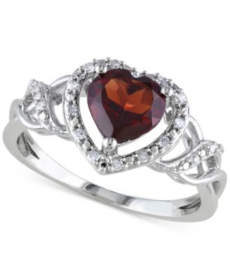 Macy's - Rhodolite Garnet (1-3/8 ct. t.w.) & Diamond (1/10 ct. t.w.) Heart Ring in Sterling Silver