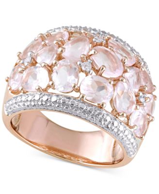 Macy's - Rose Quartz (6 ct. t.w.) & Diamond (1/20 ct. t.w.) Openwork Statement Ring in Rose Gold-Plated Sterling Silver