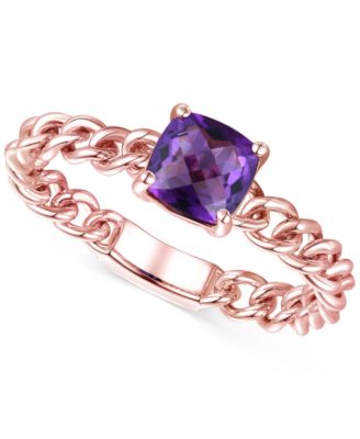 Macy's - Amethyst Solitaire Chain Link Ring (7/8 ct. t.w.) in 14k Rose Gold-Plated Sterling Silver (Also in Blue Topaz, Emerald, Sapphire and Ruby)