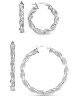 Macy's - 2-Pc. Set Glitter Small & Medium Twist Hoop Earrings in Sterling Silver
