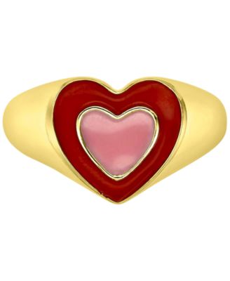 Macy's - Red & Pink Enamel Heart Ring in 14k Gold-Plated Sterling Silver