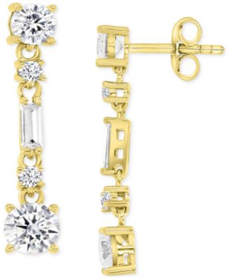 Macy's - Cubic Zirconia Round & Baguette Linear Drop Earrings in 14k Gold-Plated Sterling Silver