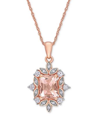 Macy's - Morganite (1-1/2 ct. t.w.), Lab-Grown White Sapphire (1/3 ct. t.w.) & Diamond (1/20 ct. t.w.) Framed 17" Pendant Necklace in 10k Rose Gold
