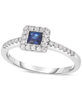 Macy's - Sapphire (1/4 ct. t.w.) & Diamond (1/5 ct. t.w.) Square Halo Ring in 14k White Gold