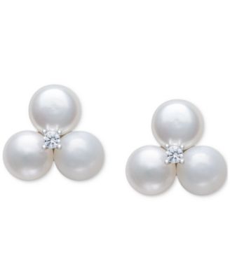 Belle de Mer - Cultured Freshwater Pearl (6-7mm) & Lab-Created Sapphire (1/20 ct. t.w.) Button Earrings in Sterling Silver