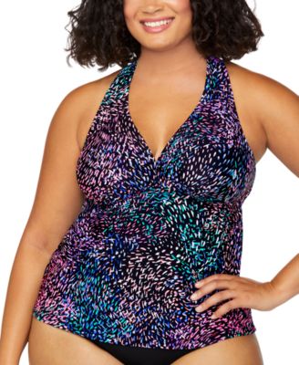 Island Escape - Plus Size Printed Halter-Back Tankini