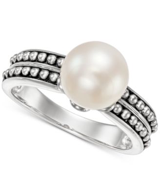Macy's - Cultured Freshwater Button Pearl (8-1/2mm) Beaded Double Ring in Sterling Silver