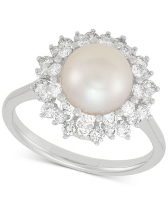 Grown With Love - Cultured Freshwater Pearl (8mm) & Lab Grown Diamond (3/4 ct. t.w.) Statement Ring in 14k White Gold