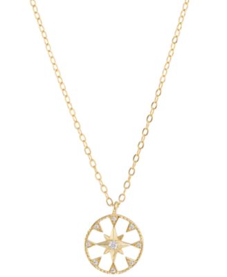 Macy's - Cubic Zirconia Star Open Disc Pendant Necklace in 14k Gold-Plated Sterling Silver, 16" + 2" extender