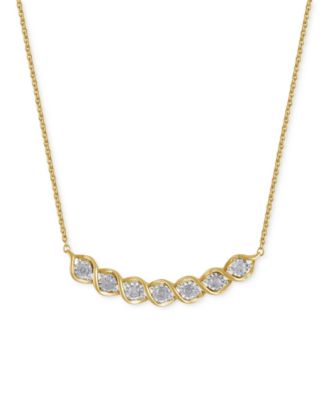 Macy's - Diamond Twist Curved Bar 16-3/4" Collar Necklace (1/4 ct. t.w.) in 14k Gold-Plated Sterling Silver