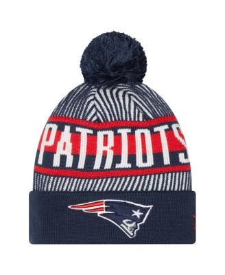 New Era - Big Boys and GIrls Navy New England Patriots Striped Cuffed Knit Hat with Pom