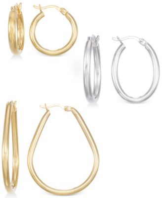 Macy's - Set of Three Hoop Earrings in 14k yellow Gold Vermeil and Sterling Silver