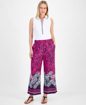 Nautica Jeans - Women's Palm-Print Wide-Leg Pull-On Pants