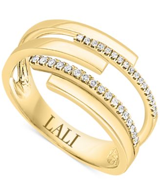 LALI Jewels - Diamond Asymmetrical Multirow Statement Ring (1/6 ct. t.w.) in 14k Gold