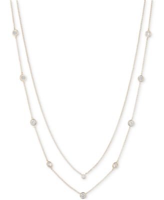 Lauren Ralph Lauren - Gold-Tone Cubic Zirconia Two-Row Stationed Collar Necklace, 18" + 3" extender