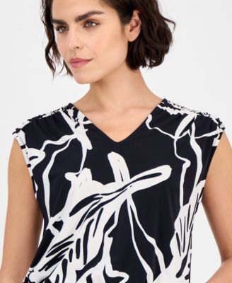 I.N.C. International Concepts - Petite Printed Banded-Hem Sleeveless Top