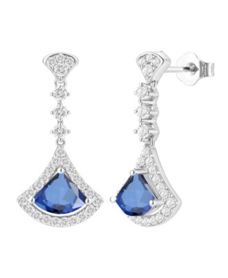 Macy's - Lab-Grown Sapphire (1-1/4 ct. t.w.) and Lab-Grown White Sapphire (1-1/2 ct. t.w.) Drop Earrings in Sterling Silver